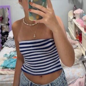 Striped Blue and White Tube Top